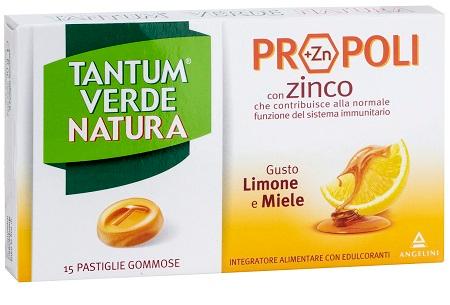 Tantum Verde Natura Limone e Miele Integratore Mal di Gola 15 Pastiglie