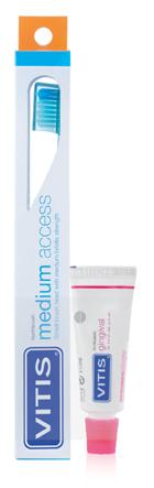 Vitis Medium Access Spazzolino con Testina Piccola e Setole Medie + Dentifricio