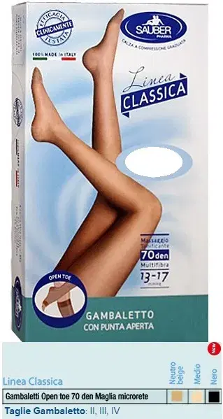 Sauber Linea Classica Gambaletto Open Toe in Maglia Microrete 70 Den Medio Tagli