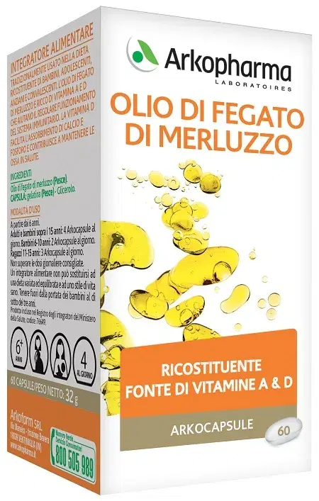 Arkocapsule Olio di Fegato di Merluzzo Integratore Alimentare 60 Perle