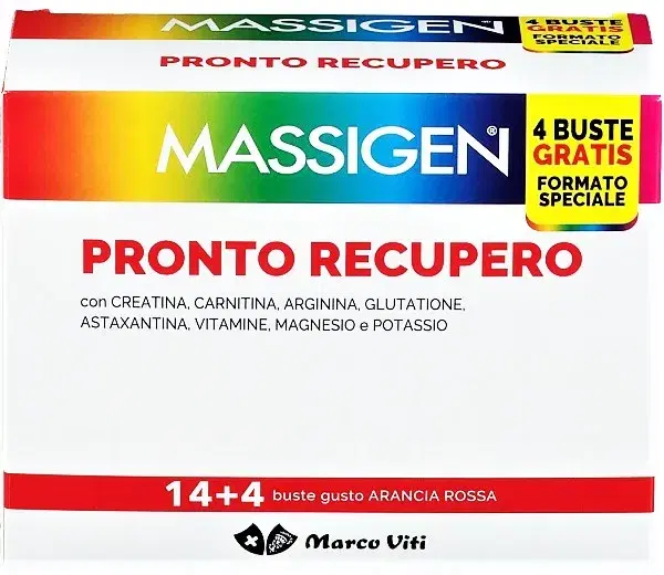 Massigen Pronto Recupero Integratore Alimentare 14+4 Bustine Gusto Arancia Rossa