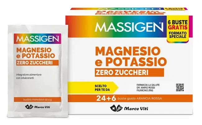 Massigen Magnesio e Potassio Zero Zuccheri Integratore Alimentare 24+6 Bustine