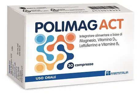 Polimag Act Integratore di Magnesio e Vitamina D e Lattoferrina 30 Compresse