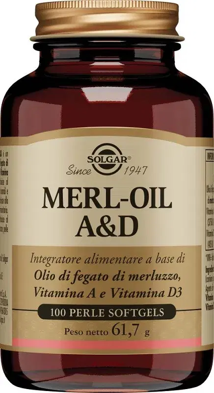 Solgar Merl-Oil A&D Integratore di Olio di Fegato di Merluzzo 100 Perle