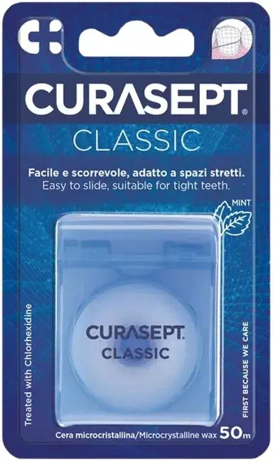 Curasept Floss Filo Interdentale Classico Cerato Clorexidina Aroma Menta 50 m