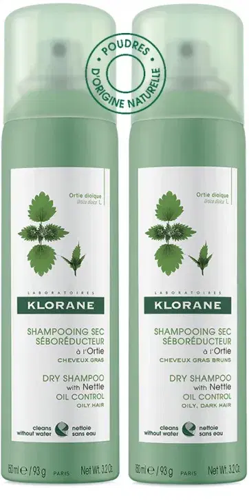 Klorane Shampoo Secco Ortica Seboregolatore per Cute Grassa 2x150 ml