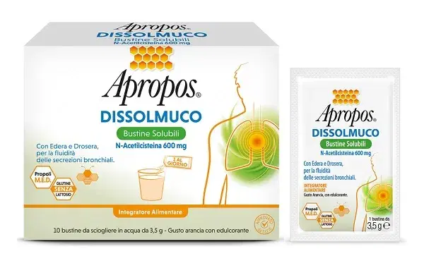 Apropos Dissolmuco Integratore per le Secrezioni Bronchiali 10 Bustine Solubili