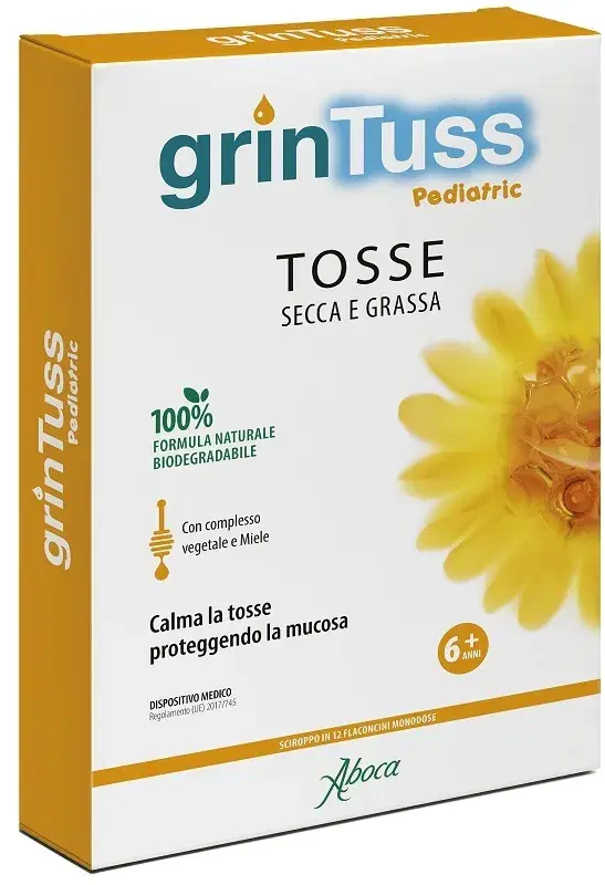 Aboca Grintuss Pediatric Sciroppo per la Tosse Secca e Grassa 12 Flaconcini