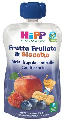 Hipp Frutta Frullata Mela Fragola Mirtillo Biscotto 90ml 6 Mesi+