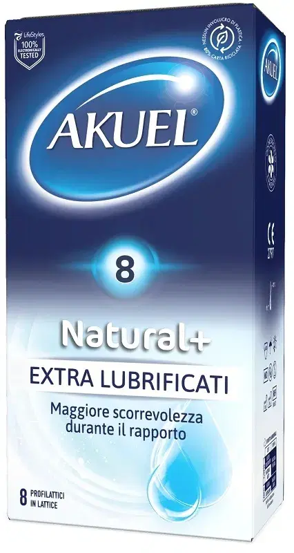 Akuel Natural+ Profilattico Extra Lubrificato 8 Pezzi