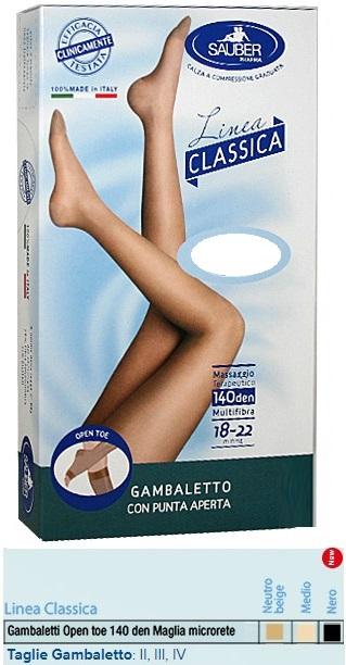 Sauber Linea Classica Gambaletto Open Toe in Maglia Microrete 140 Den Neutro Bei