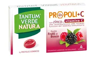Tantum Verde Natura Frutti di Bosco Integratore Mal di Gola 15 Pastiglie