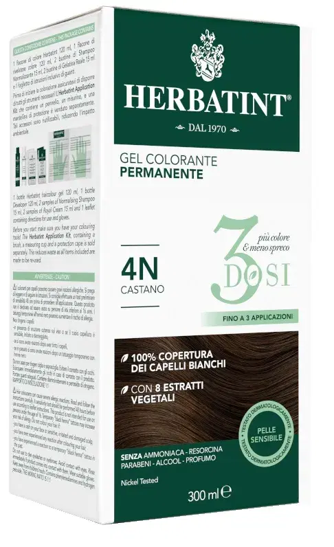 Herbatint Tintura Capelli Gel Permanente 3Dosi 4N Castano 300 ml