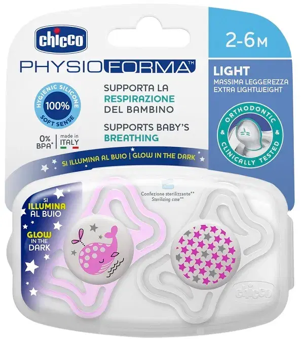 Chicco Physio Forma Light Succhietto Luminoso Silicone 2-6 Mesi 2 Pezzi