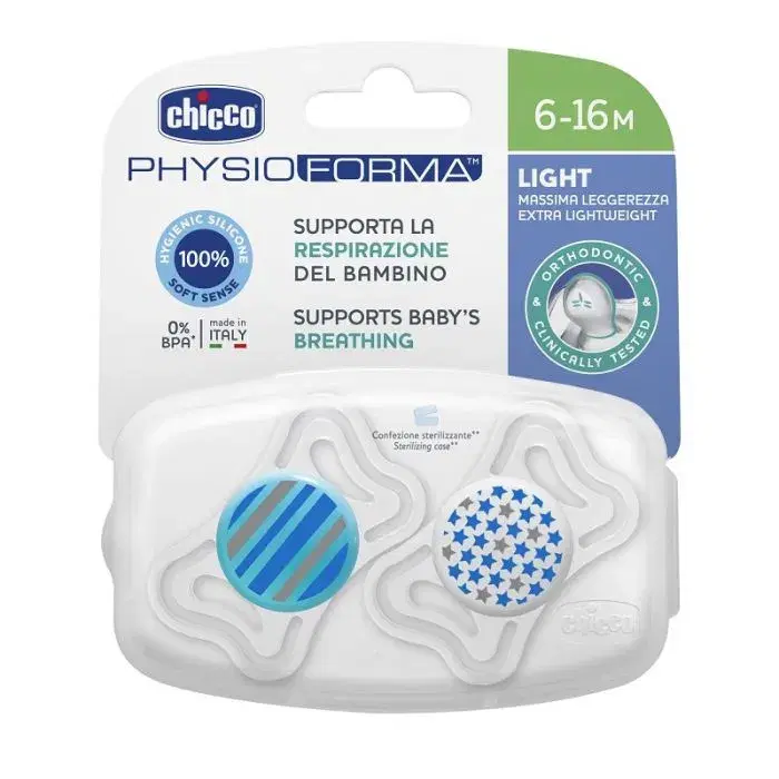 Chicco Physio Forma Light Succhietto Boy in Silicone 6-16 Mesi 2 Pezzi