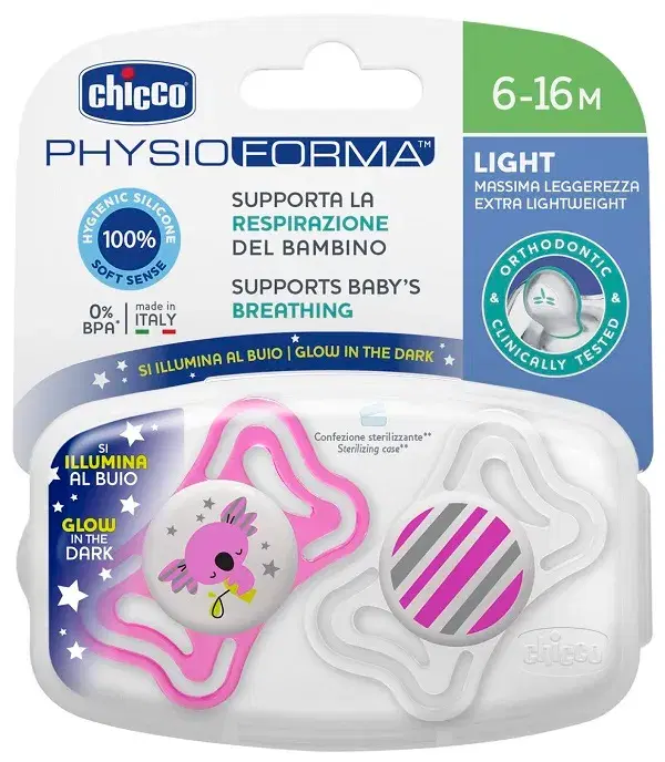 Chicco Physio Forma Light Succhietto Luminoso in Silicone 6-16 Mesi 2 Pezzi