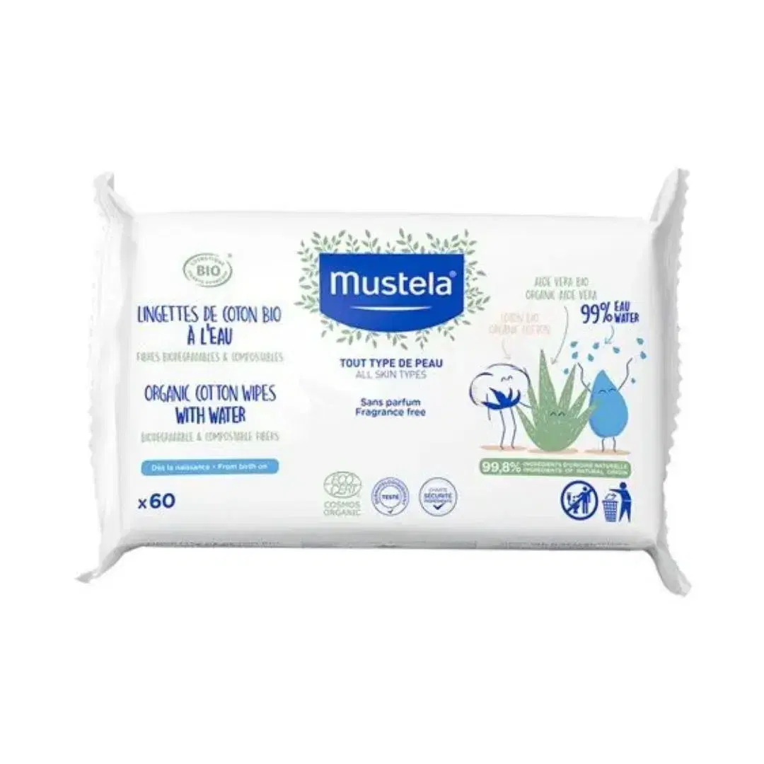 Mustela Salviette Cotone Bio Con Acqua 60 Pezzi