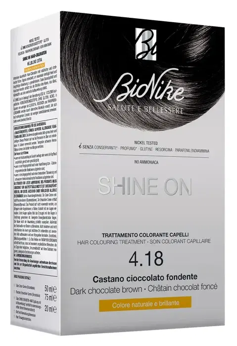 BioNike Shine ON Tintura Capelli Cute Sensibile 4.18 Castano Cioccolato Fondente