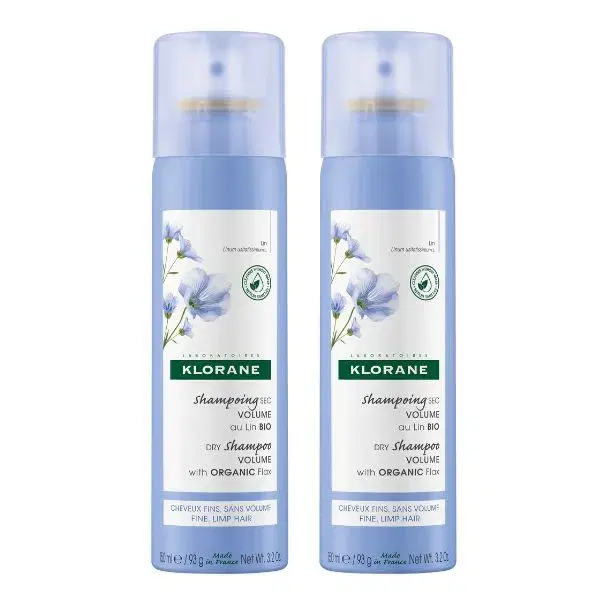 Klorane Shampoo Secco Lino Per Capelli Sottili e Senza Volume 2 x 150 ml