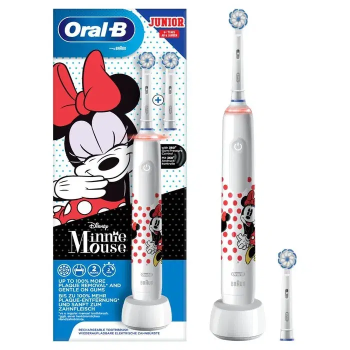 Oral-B Spazzolino Elettrico Ricaricabile Junior Minnie +6 Anni, 2 Testine, 1 Spa
