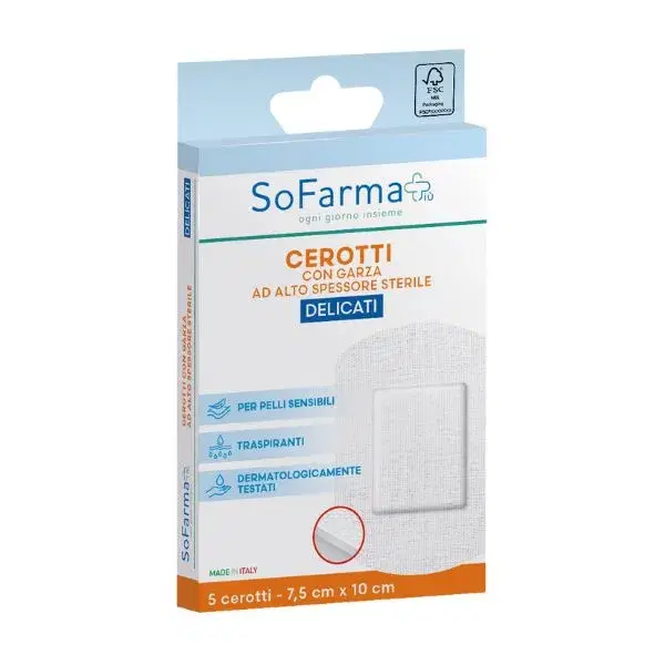 Sofarmapiu' Cerotti Delicati con Garza Sterile 5 Pezzi 7,5x10cm