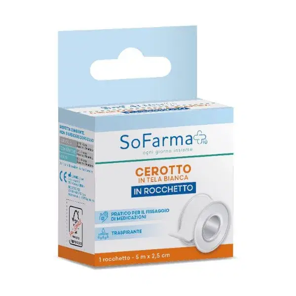 Sofarmapiu' Certotto in Tela Bianca 5m x 2,5cm Fissaggio Medicazioni Traspirante